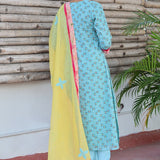 Kota printed kurta set with applique work