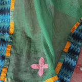Peach kota printed kurta set with applique work