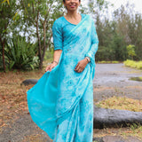 Heather blue tussar cutwork blouse