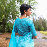 Heather blue tussar cutwork blouse