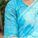 Heather blue tussar cutwork blouse