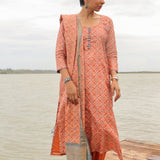 Tile printed tussar kurta set