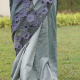 Grey tussar cutwork saree