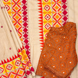 Beige Tussar Lambhani Embroidered saree