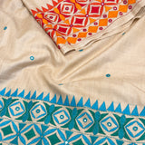 Beige Tussar Lambhani Embroidered saree