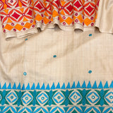 Beige Tussar Lambhani Embroidered saree
